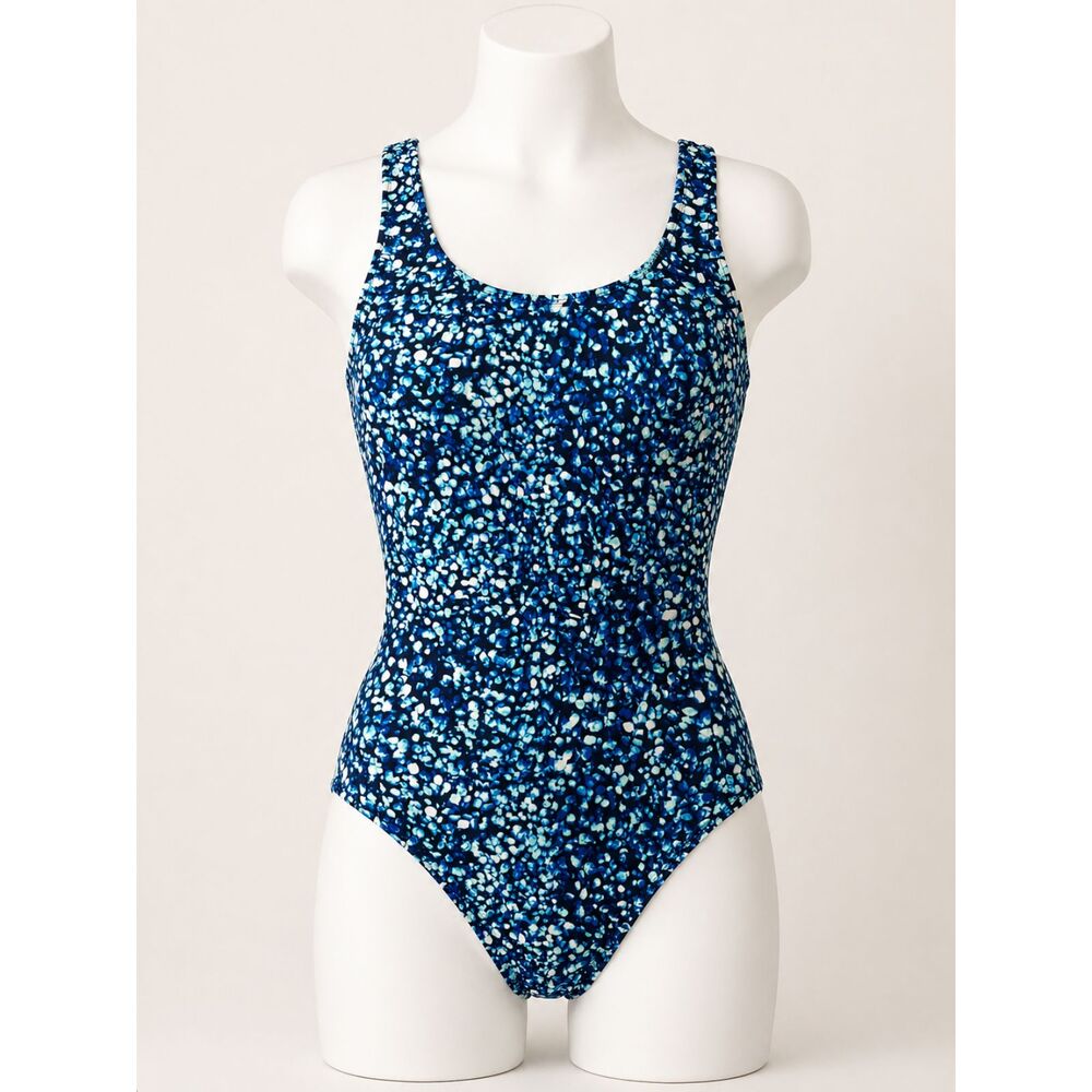 Lands’ End One Piece Swimsuit Size 6 Blue Print Tummy Control Tugless NWT